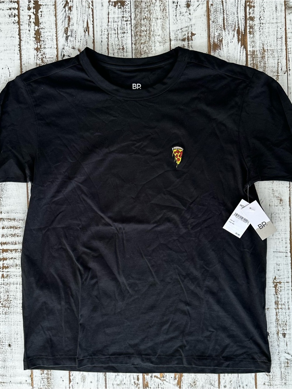 bp Black Short-Sleeve Crewneck T-Shirt with Pizza Patch